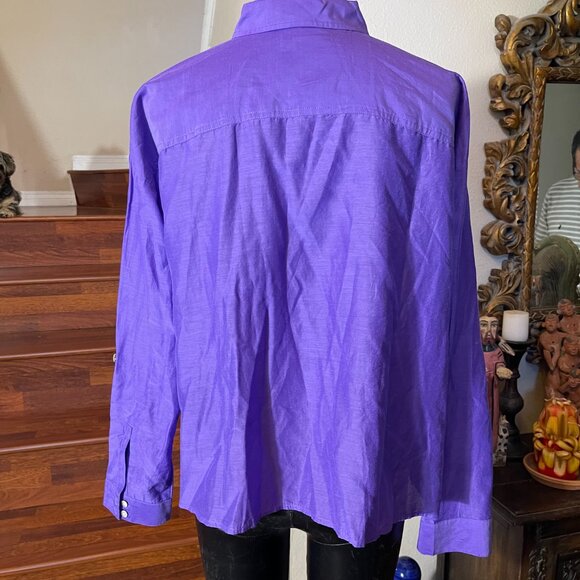 J.Jill Purple Medium Long Sleeve Cotton Silk Tie Waist Blouse Button-up Collared - Picture 4 of 9